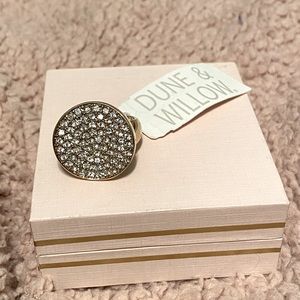 Gold, rhinestone adjustable pave disc ring